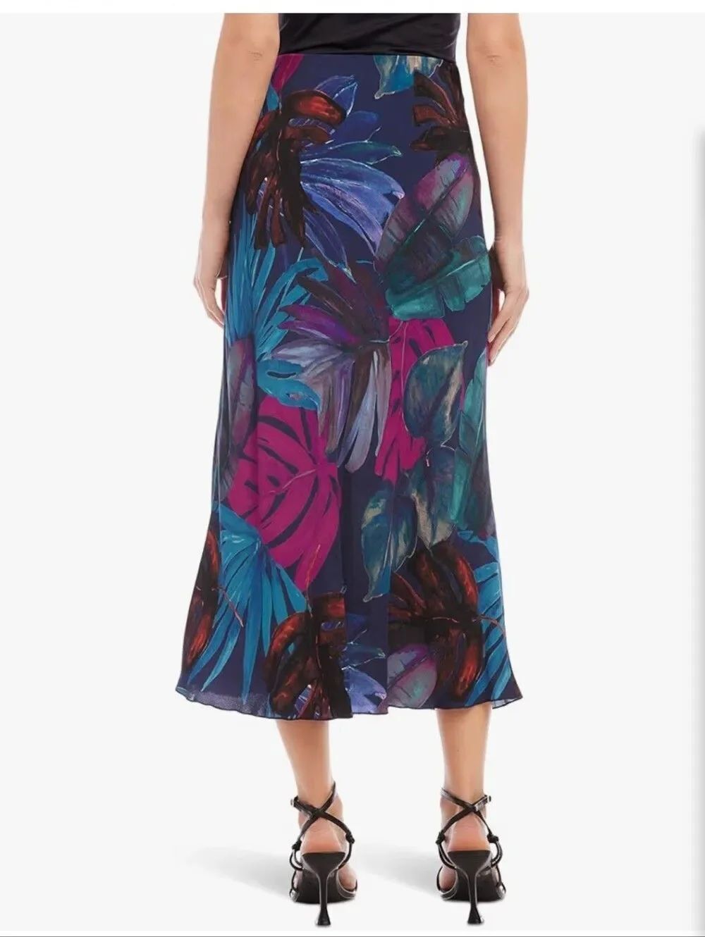 NWT Karen Lane L Majestic Magenta Midi Skirt Bias Cut Tropical - Picture 8 of 9